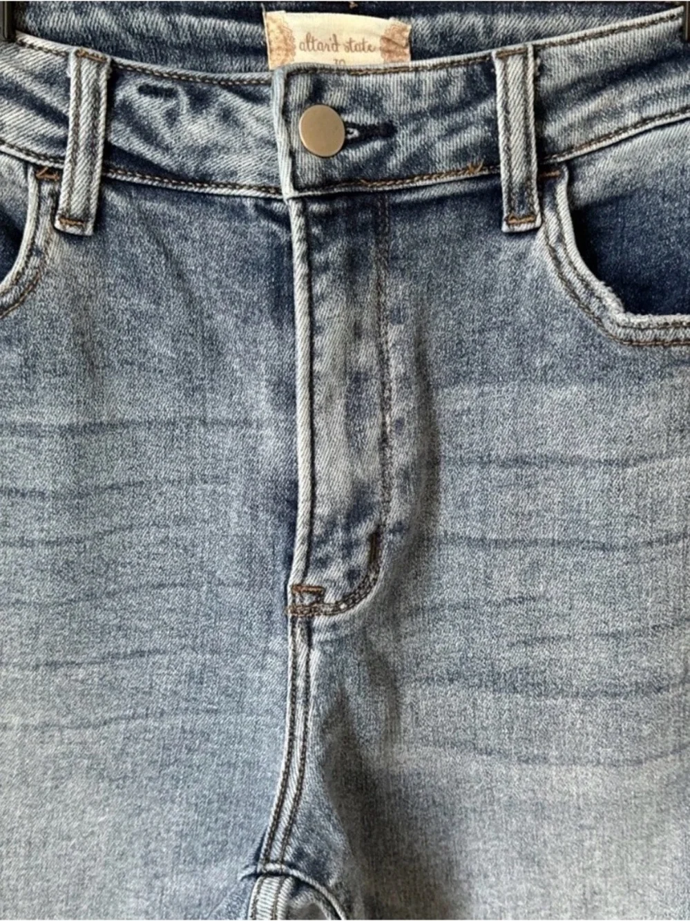 Altar'd State Light Wash Distressed Raw Hem Straight Denim Jeans Sz 30